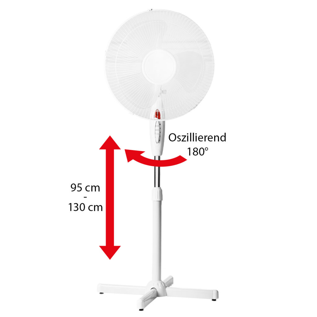 LEX Standventilator Ø40 cm mit Nachtlicht, 3 Geschwindigkeiten, Oszillation, 130cm höhenverstellbar,