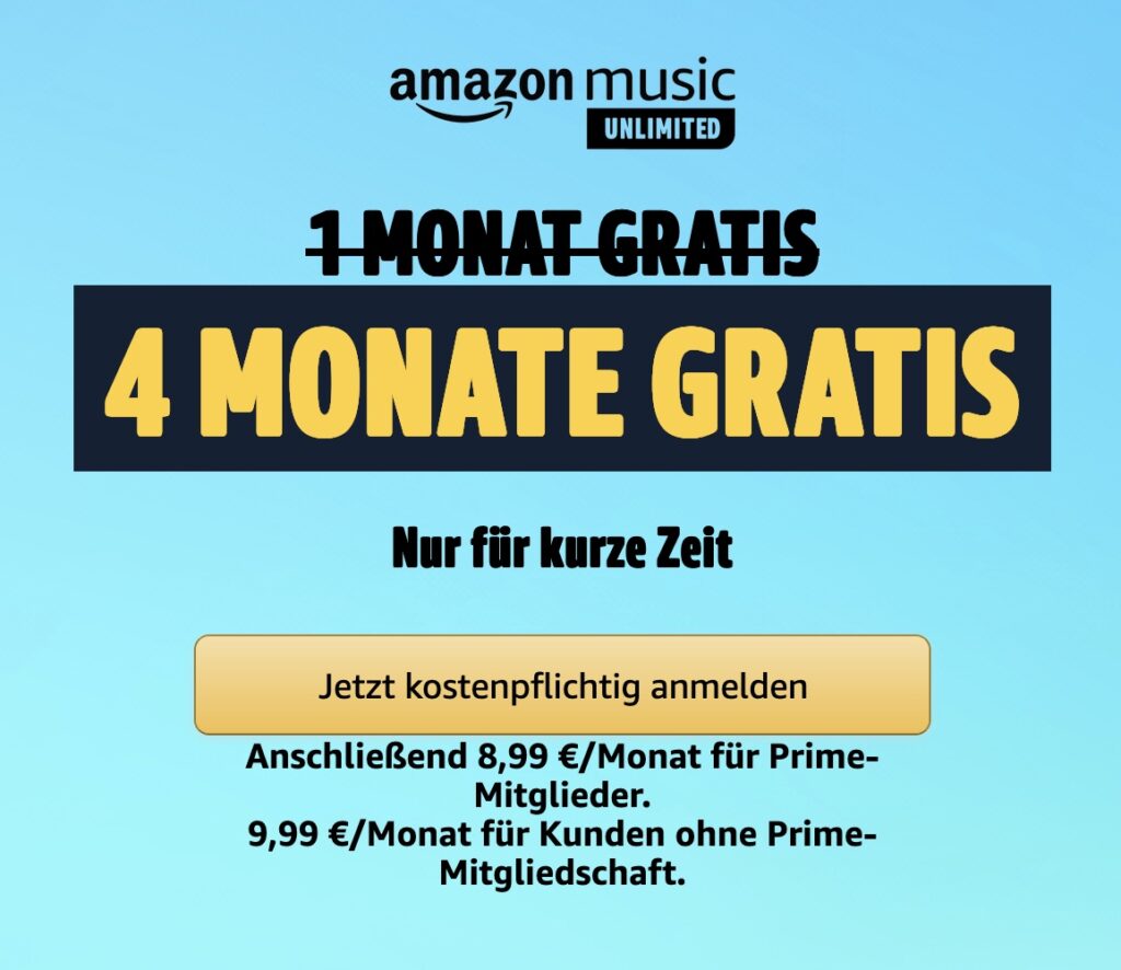 4 Monate Amazon Music Unlimited gratis testen (Neukunden) – Prime Day Angebot