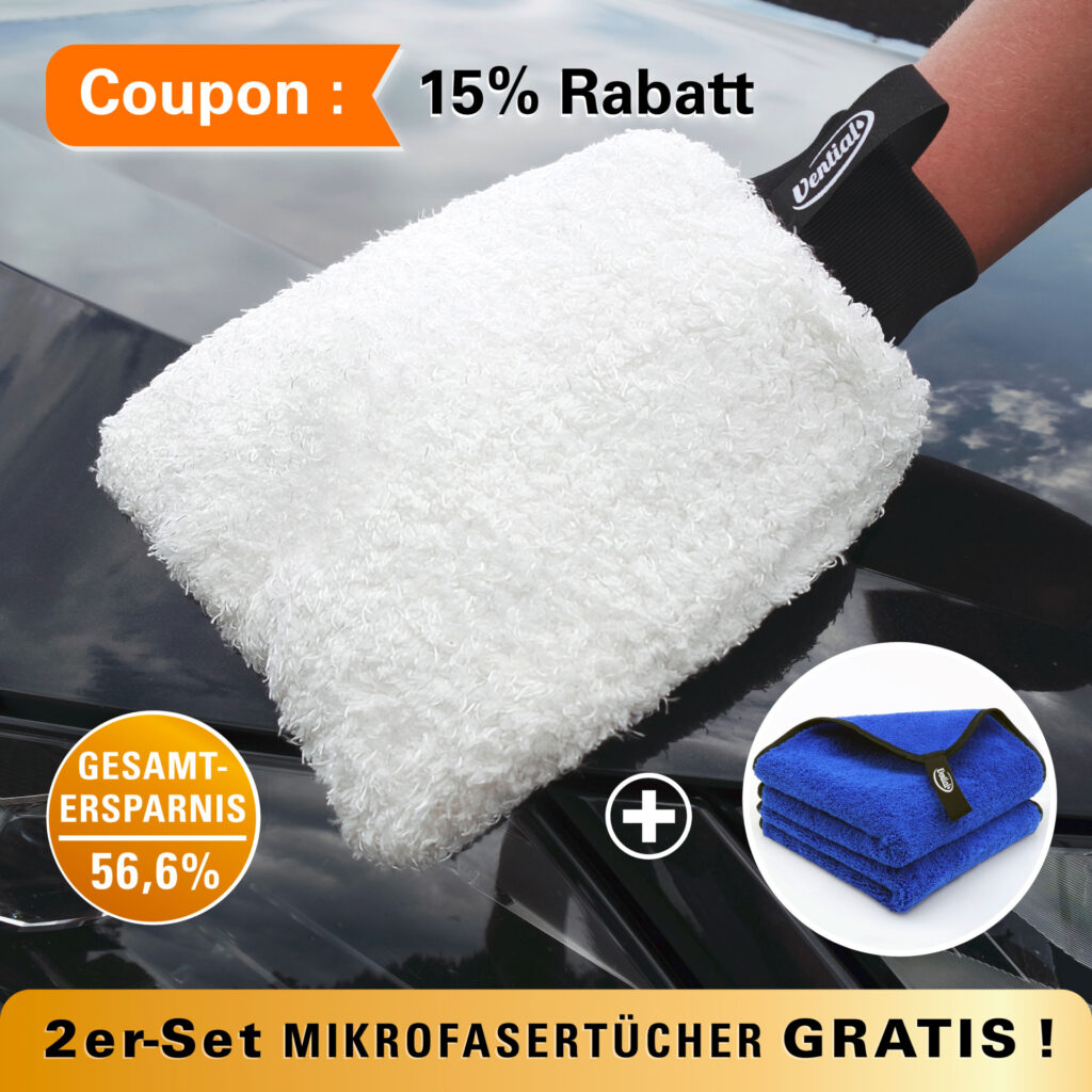 Vential® Premium Auto Waschhandschuh  15% Rabatt + 2x Mikrofasertücher GRATIS (Totalersparnis 56,6%)