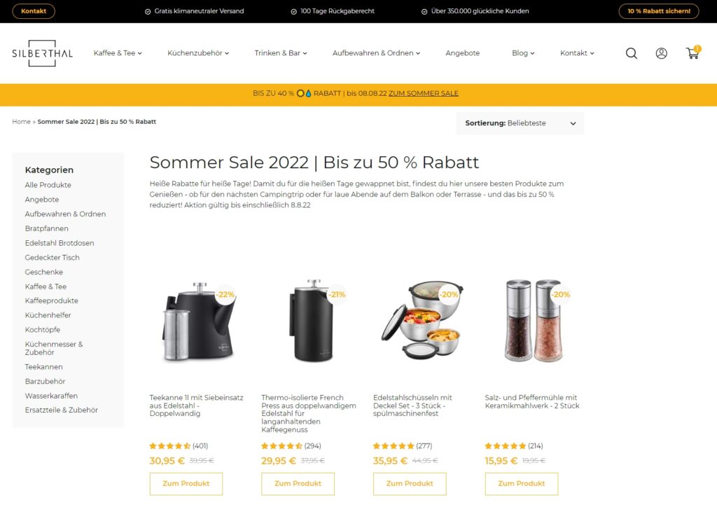 Sommer Sale bis zu 50% Rabatt