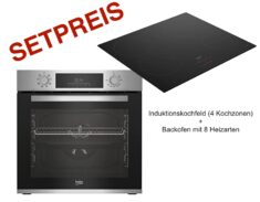 Beko BBSM12340X Einbau-Backofen-Set, zwei autarke Geräte- 4-Zonen-Induktionskochfeld und Backofen