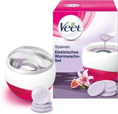 Veet Spawax elektrisches Warmwachs Set – 1x Warmwachs-Gerät, 6x Wachsscheiben