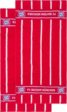 FC Bayern München Handtuch-Set, rot:weiß gestreift mit großem Logo, 2er Set