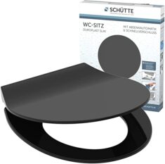 SCHÜTTE 82710 Slim Black Sitz, Duroplast Toilettensitz mit Absenkautomatik
