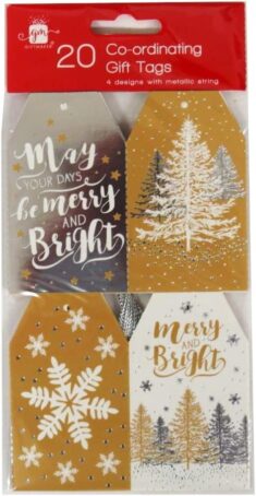 Weihnachtsgeschenkanhänger, Metallic, mit silberfarbener Kordel, 20 Stück