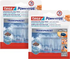 tesa Klebehaken für transparente Oberflächen und Glas (1 kg) – 2x 2er Pack (4 Haken)