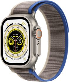 Apple Watch Ultra GPS + Cellular, 49 mm Titangehäuse, Trail Loop Blau:Grau – S:M