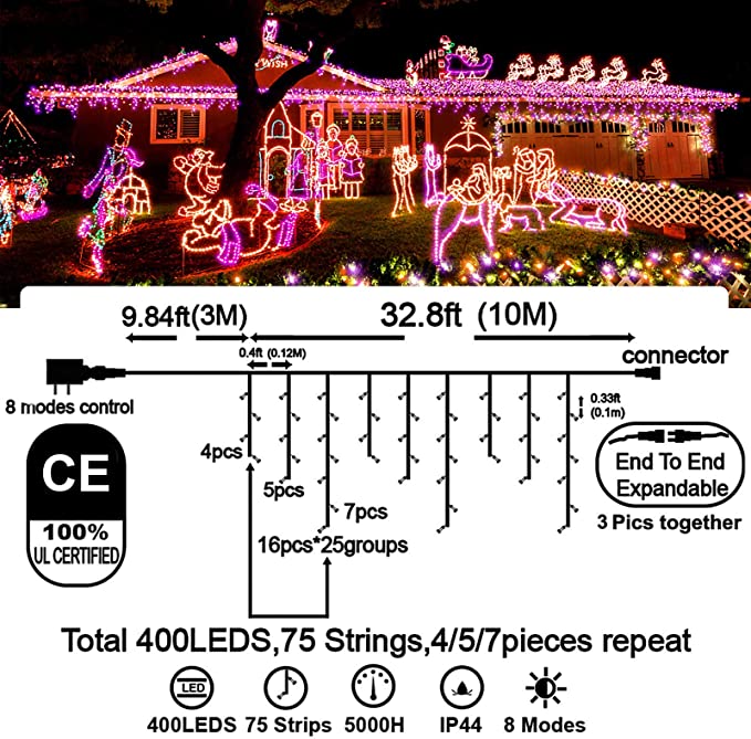 Lichtervorhang mit 400 LEDs, 10m 5 LED Lichterkette