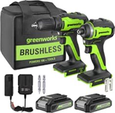 Greenworks 24V Kombo-Kit mit Akkuschrauber 35 N.m und Schlagschrauber 220N.m mit 2 x 2,0 Ah Akkus