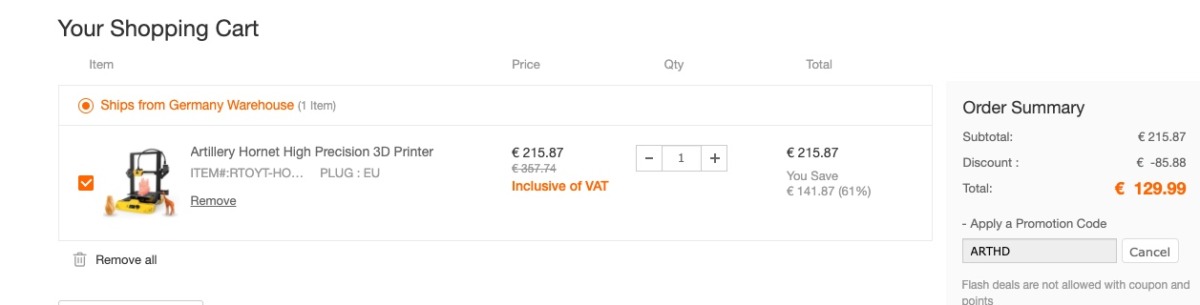 Artillery Hornet High Precision 3D Drucker 8 Rabattcode