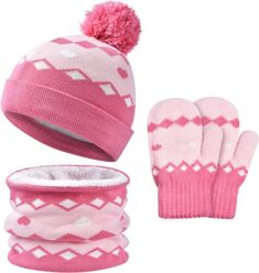 Kinder Wintermütze Schal Handschuhe Set