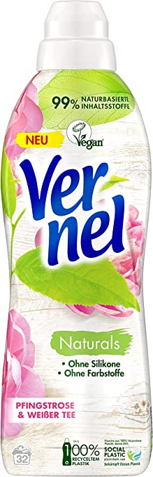 Vernel Naturals Weichspüler, Pfingstrose und Weißer Tee, 32 Waschladungen, 100 Prozent vegan