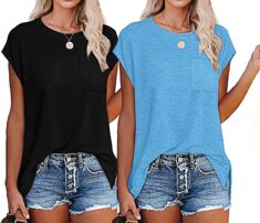 DOTIN 2er Pack Damen T-Shirt Rundhals
