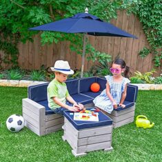 KidKraft 20177 Outdoor-Sitzgruppe, Ottomane und Sonnenschirm