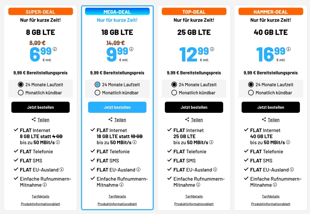 Bock auf günstige Smartphone Tarife? Z.B. 18 GB LTE + Alnet Flat + EU Flat + SMS Flat für nur 9,99€ im Monat 5 deal 2023 05 05 um 07.13.06