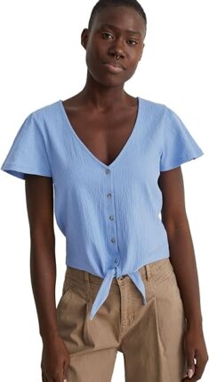 Damen T-Shirt V-Ausschnitt Blau in XL oder XXL
