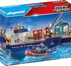 PLAYMOBIL City Action 70769 Großes Containerschiff mit Zollboot, Schwimmfähig, Ab 4 Jahren