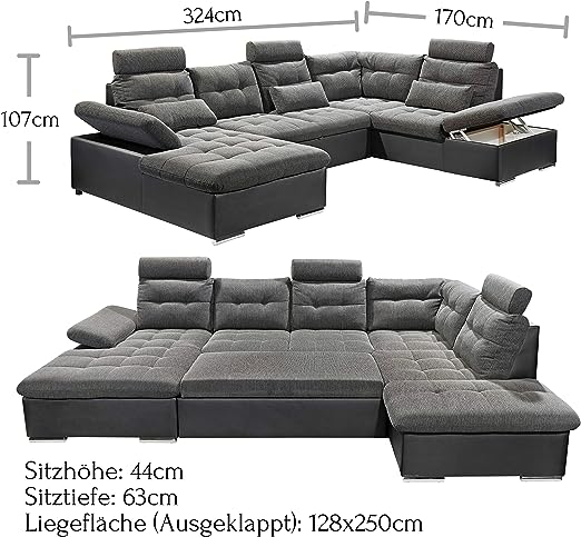 Wohnlandschaft U-Form Maße
