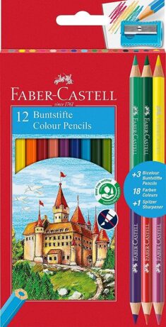 Faber-Castell Buntstifte Set- 15-teilig, bruchsicher, inkl. 3 Bicolour Buntstifte und 1 Spitzer