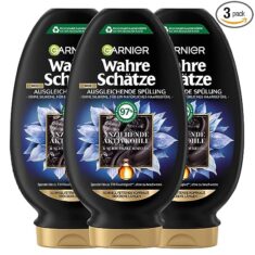 Garnier Wahre Schätze Ausgleichende Spülung, Formel mit Aktivkohle und Schwarzkümmelöl, 3x 200ml