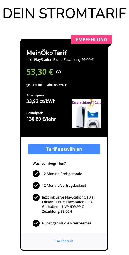 E Wie Einfach mit MeinÖkoTarif inkl. Sony PlayStation 5 (Standard Edition) + 60€ PSN (99€ Zuzahlung) 5 deal 2023 10 25 um 07.46.51