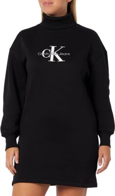 Calvin Klein Jeans Damen Monologo Rollkragen Pullover-Kleid