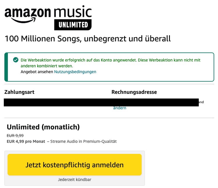 Beispiel Amazon Music Unlimited Verlängerung