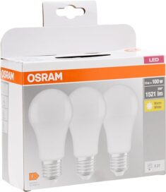 3er Osram LED Base Classic A Lampe, in Kolbenform mit E27-Sockel