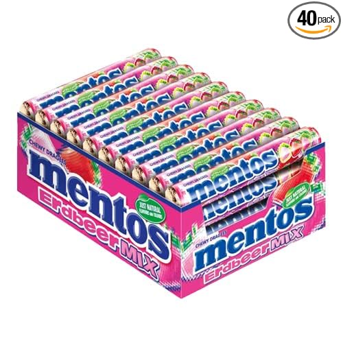 Mentos Erdbeer-Mix Dragees, 40 Rollen, Erdbeere süß-sauer