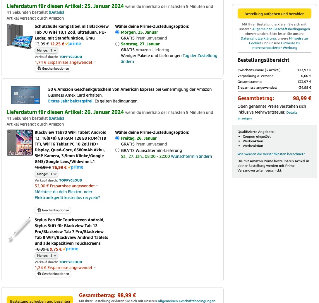 Screenshot Warenkorb