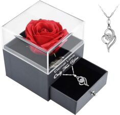 Handgefertigte konservierte Rose und Damen Halskette im Geschenkset
