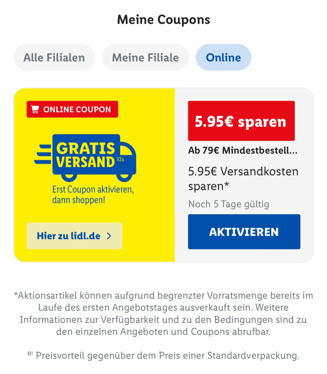 Lidl Plus App Coupon gratis Versand