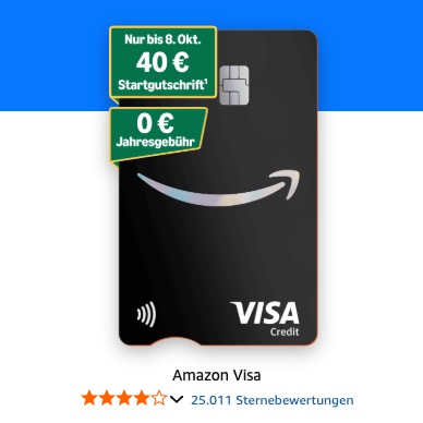Neue Amazon Visa Kreditkarte 2025 – Dauerhaft kostenlos mit bis zu 40€ Startguthaben!