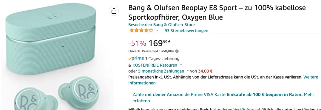 Bang & Olufsen Beoplay E8 Sport – zu 100% kabellose Sportkopfhörer, Oxygen Blue 5