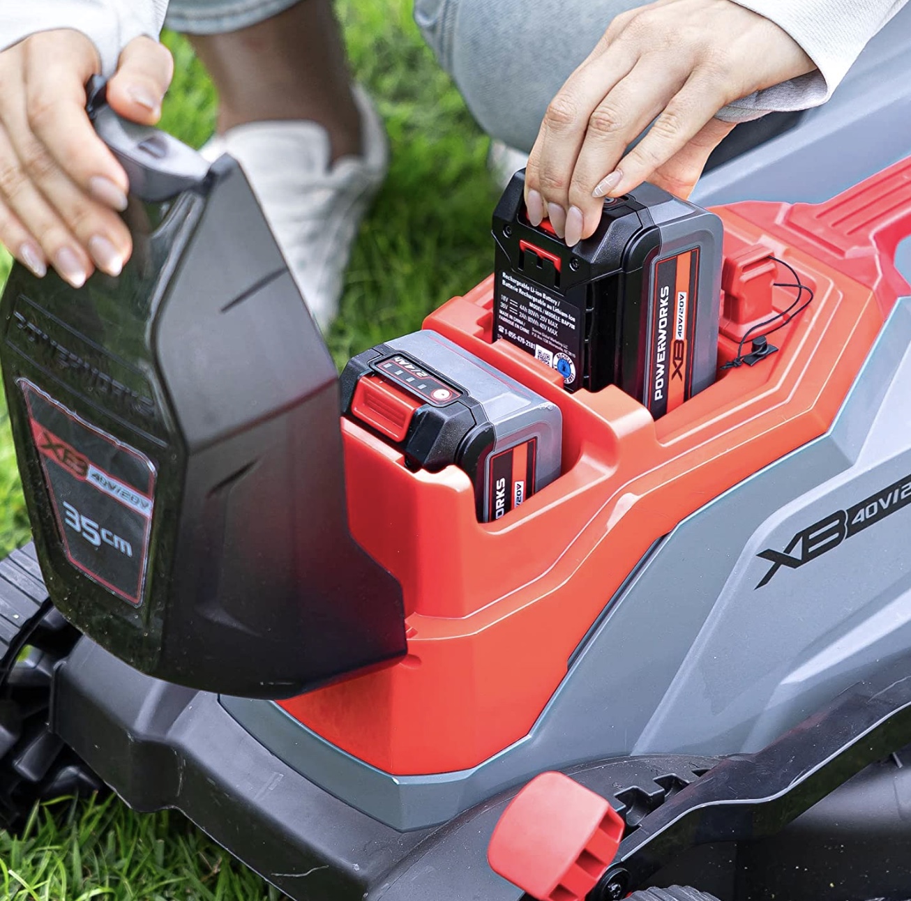 Powerworks Akku-Rasenmäher, 40V(2*20V) mit Akkus und Ladegerät 5 uOIqFPtEzd