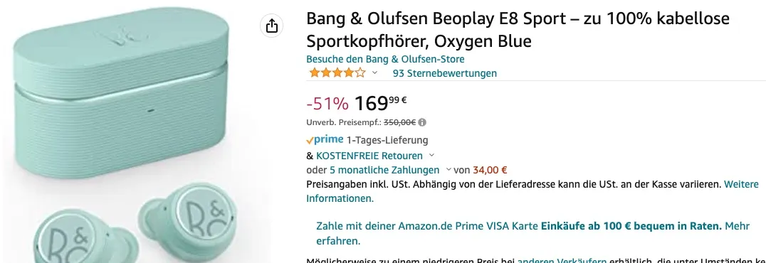 Bang & Olufsen Beoplay E8 Sport – zu 100% kabellose Sportkopfhörer, Oxygen Blue 5
